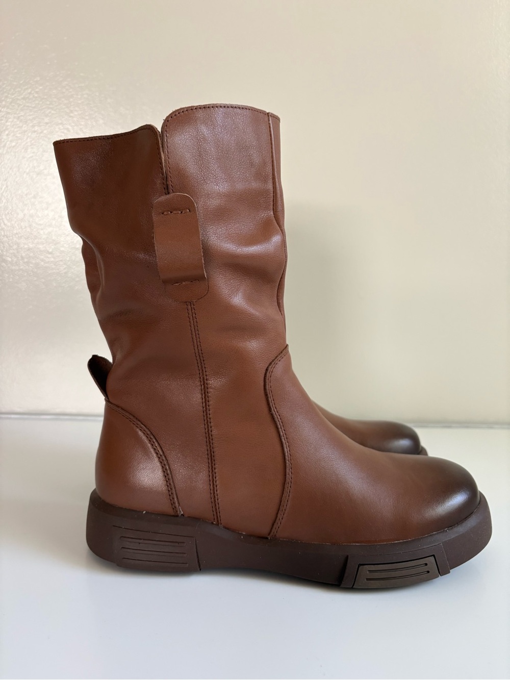 Obiono Winter Autumn Round Toe Long Leather Boots Waterproof Women’s Size 7.5